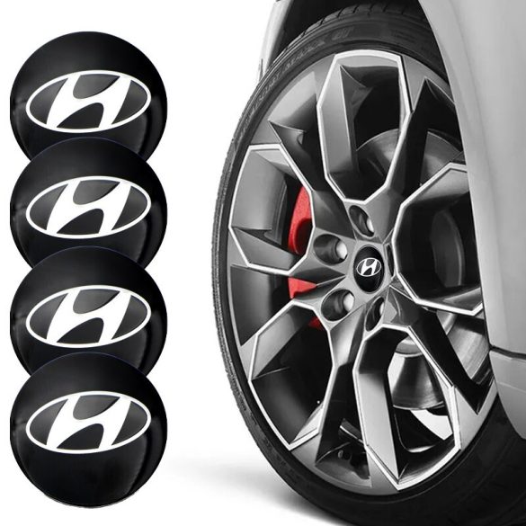 3D autó Hyundai fekete felniközép kupak matrica (4 db) 56 mm, alumínium