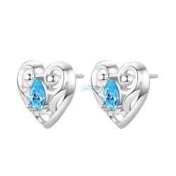   Fülbevaló 925 S ezüstözött szív mintás kék csepp alakú kristállyal (1 pár)
